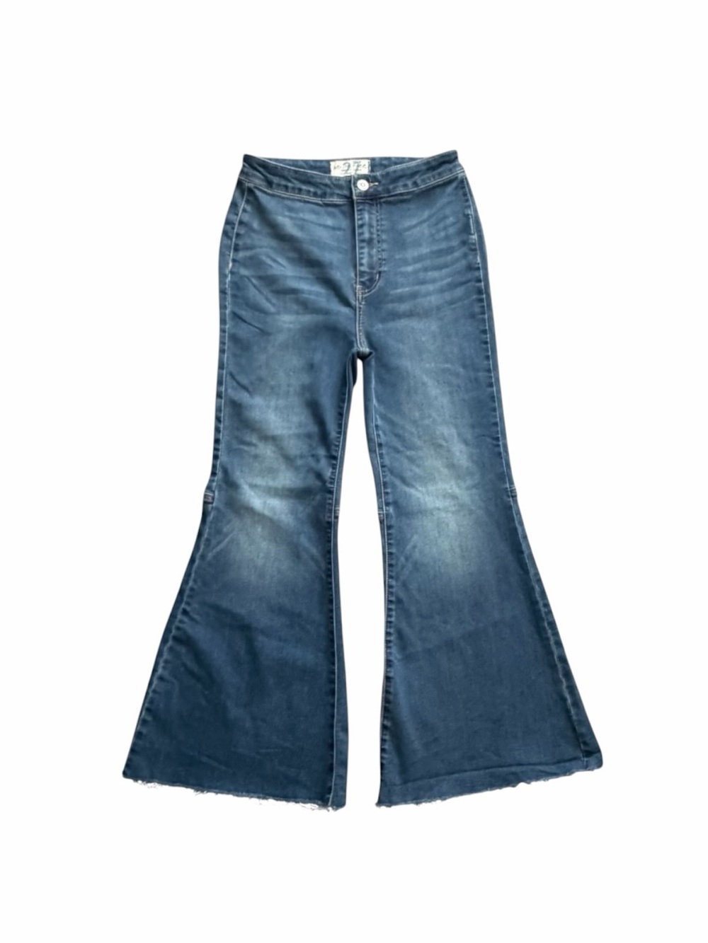 We The Free 27 Bell Bottom Jeans Boho Flare Raw Hem High Rise Stretch Denim